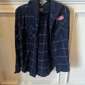 Hurley Button Up Hoodie Flannel Long Sleeve -Men's Size Large